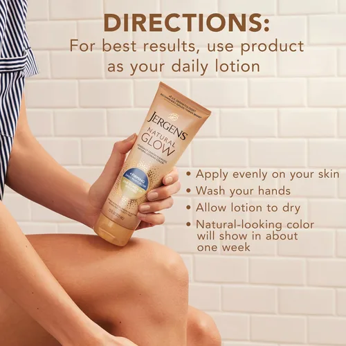 Vista 9 de Jergens Natural Glow +Loción corporal autobronceadora reafirmante, tono de piel claro a medio, hidratante bronceador sin sol con colágeno