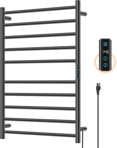Vista 7 de Calentadores de toallas para baño, toallero eléctrico calentado montado en la pared, estante de almacenamiento caliente con temporizador integrado