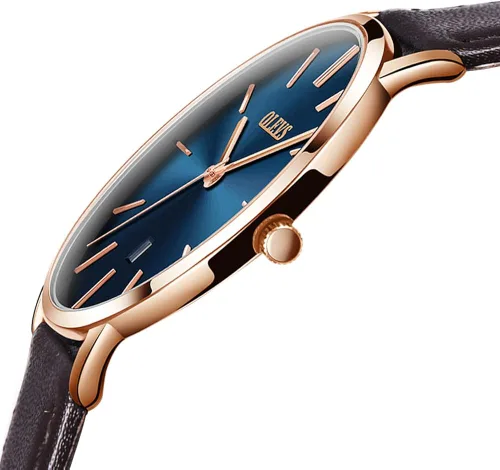 Vista 2 de OLEVS Reloj para hombre de lujo ligero de cuero impermeable con movimiento japonés para hombre con fecha calendario minimalista ultrafino clásico