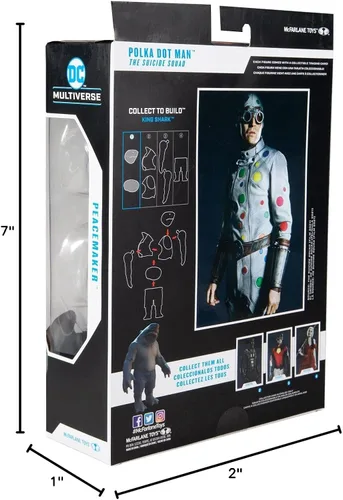 Vista 11 de McFarlane Toys DC Multiverse Polka Dot Man (The Suicide Squad) Figura de acción de 7 pulgadas con pieza de tiburón rey Build-A y accesorios