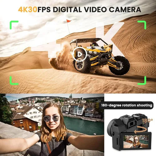 Vista 3 de Cámara digital 4K para fotografía y video enfoque automático de 48 MP con WiFi Cámara de vlogging de enfoque automático para YouTube con pantalla