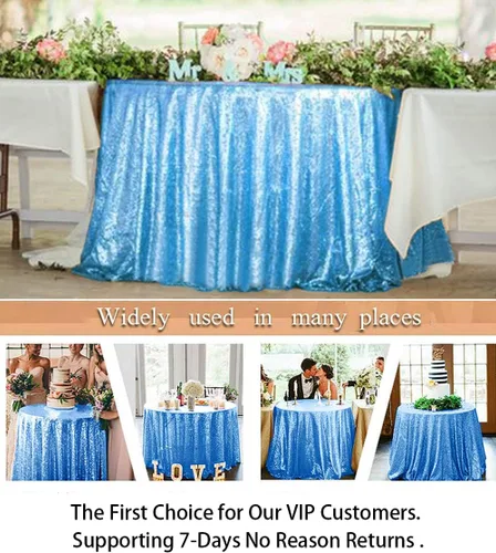 Vista 5 de ShiDianYi Mantel redondo de lentejuelas azul bebé de 72 pulgadas, mantel de lentejuelas con purpurina para pastel de postre con purpurina, mantel
