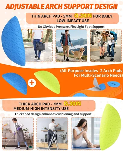 Vista 3 de Plantillas para fascitis plantar para hombres y mujeres, plantillas de soporte de arco alto para aliviar el dolor, plantillas extraíbles de más