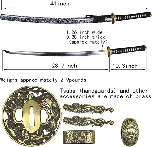 Vista 4 de Espada Katana hecha a mano, arcilla de acero 1095, templada, espada samurái japonesa de espiga completa, Katanas reales