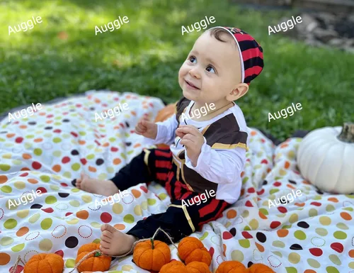 Vista 5 de Auggle Conjunto de pirata para niños pequeños, disfraz de Halloween, manga larga con bufanda para la cabeza