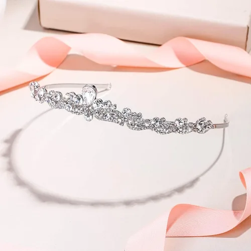 Vista 3 de EVER FAITH Diadema de cristal austríaco para mujer, con lágrima, tiara para el pelo, transparente, tono plateado