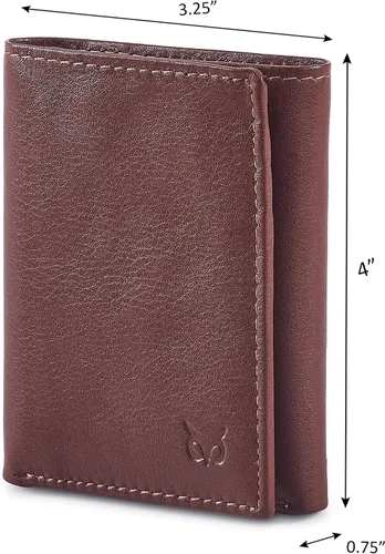 Vista 4 de Cartera de piel auténtica con triple pliegue para hombre, bolsillo frontal delgado, tarjeta de bloqueo RFID