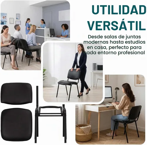 Vista 6 de Shunzhi - Juego de 5 sillas apilables para invitados de oficina y recepción Negro