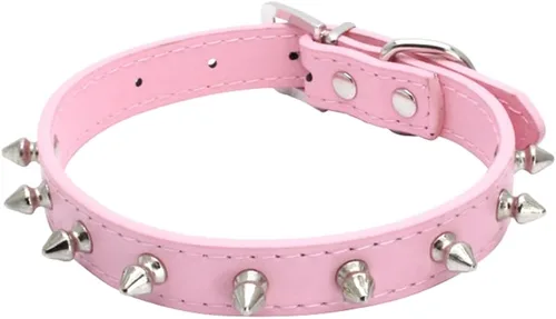 Vista 13 de Collar de perro con pinchos para perros pequeños, remache de hongos, piel sintética suave, collar con tachuelas para gato, collar ajustable