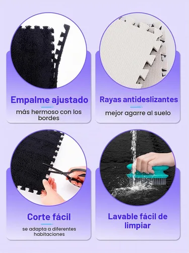 Vista 3 de 12 piezas de alfombrillas de espuma de felpa gruesa entrelazadas para el piso, azulejos de espuma entrelazados con bordes para niños, alfombra
