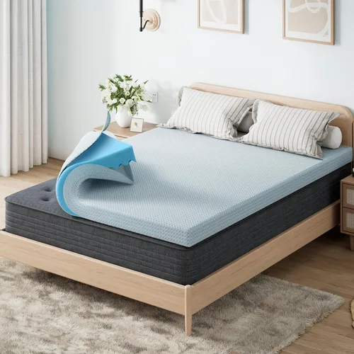 Vista 12 de OhGeni Cubrecolchón de espuma viscoelástica individual XL de 2 pulgadas con funda, funda de cama suave con base antideslizante, mejorado con gel