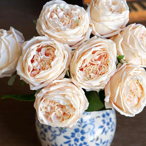 Vista 5 de DUYONE Fake Flowers for Decoration Home Decor Soft Touch Artificial Flowers Austin Rose Peony Latex Fake Flower Living Room Decoration Vivid Pink