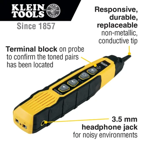 Vista 3 de Klein Tools - Kit de generador de tono y sonda para rastreo de cables VDV500-820, probador de continuidad para cables Ethernet, teléfono, bocina