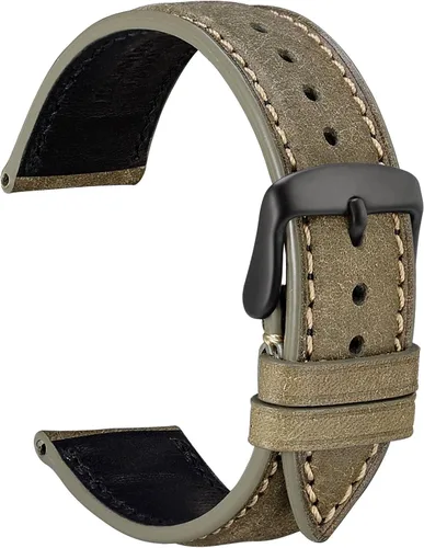 Vista 17 de WOCCI Correa de reloj de cuero Nubuck de 0.551 in con hebilla de acero inoxidable dorado, correa de repuesto (negro)