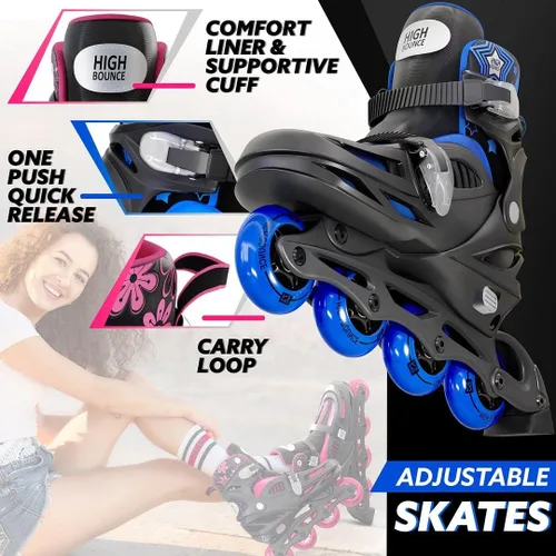 Vista 5 de Inline Skates for Girls and Boys, with Knee Pads, Elbow Pads and Wrist Guards, Gel Wheels, Adjustable Sizing, for Men, Women, Girls, Boys, High