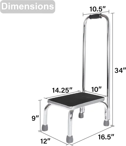 Vista 4 de Vaunn Taburete médico con asa y plataforma de goma antideslizante, taburete ligero y resistente para niños, adultos y personas mayores, cromado