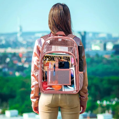Vista 2 de Mochila transparente resistente para libros, mochila escolar traslúcida