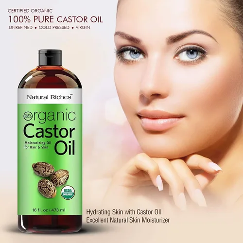 Vista 4 de Natural Riches Aceite de ricino orgánico, prensado en frío, certificado USDA para el crecimiento del cabello, pestañas más gruesas, cejas, hidrata