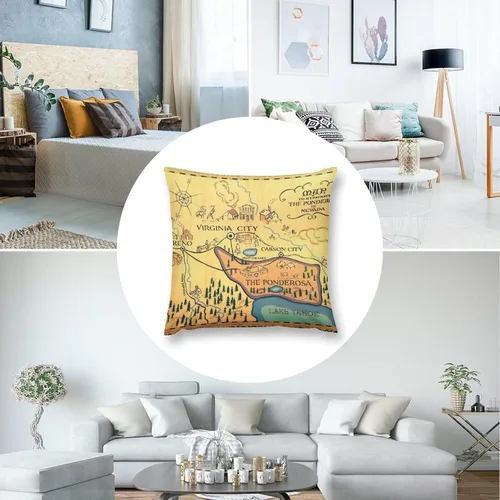 Vista 7 de Funda de almohada con diseño de mapa de la ponderosa de Bonanza, acogedora funda de almohada cuadrada, decoración del hogar para cama, sofá, sala