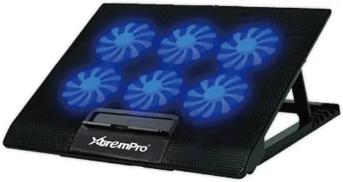 Vista 9 de Enfriador portátil de malla metálica para laptop, 4 ventiladores silenciosos con luz LED roja, altura ajustable, portátil de hasta 17 pulgadas, 2