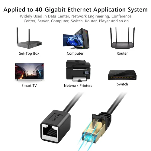 Vista 3 de J&D Cable de extensión Ethernet (paquete de 2), adaptador de cable extensor Ethernet Cat 6 (3 pies), compatible con estándares Cat6, Cat5e, Cat5
