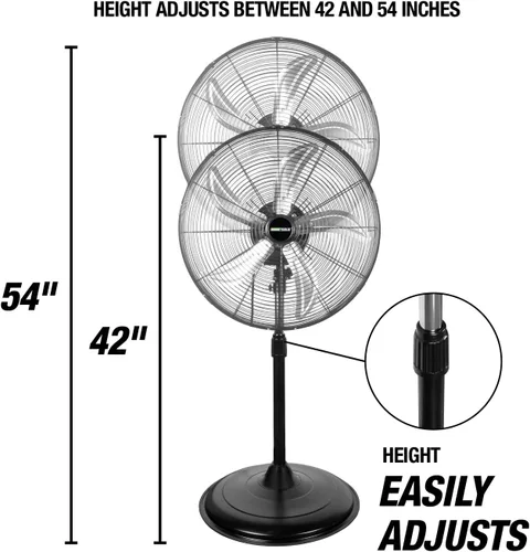 Vista 4 de OEMTOOLS OEM24871 - Ventilador de pedestal oscilante de 20 pulgadas, altura ajustable para garaje, tienda, gimnasio, almacén de flujo de aire