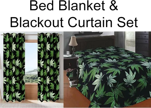Vista 2 de Home Must Haves Manta de cama suave de microfibra de felpa con hojas de marihuana