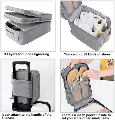 Vista 3 de Bolsas para viajes, paquete de 2, bolsa grande para zapatos con capacidad para 3 pares de zapatos para viajes, bolsa portátil para zapatos y bolsa