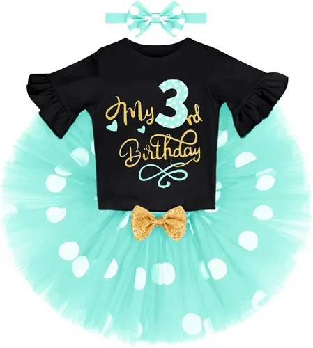 Vista 3 de IBTOM CASTLE It's My 3rd Birthday Outfits Ropa de tres fiestas para niños, camisa de lunares, falda tutú, falda de princesa, sesión de fotos