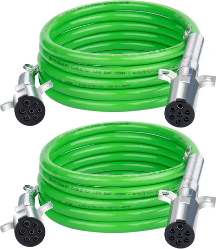 Vista 10 de CheeMuii Paquete de 2 cables de remolque de 7 vías de 12 pies, cable de alimentación eléctrica ABS de alta resistencia, cable de alimentación verde