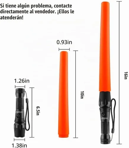 Vista 2 de Varita de tráfico de 16 pulgadas, pequeña luz LED naranja de señal de seguridad, linterna de trabajo con modos intermitentes de cono, cordón