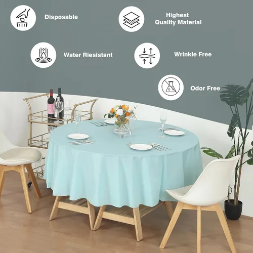 Vista 3 de Evershine - Mantel de plástico resistente y reutilizable, paquete de 12 unidades (redondo, 84 pulgadas, aguamarina)