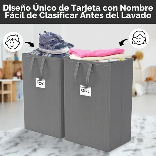 Vista 6 de Canasta de lavandería grande de 75 litros con asas, cesta de ropa sucia impermeable para dormitorio, cesto de lavandería independiente y alto Gris