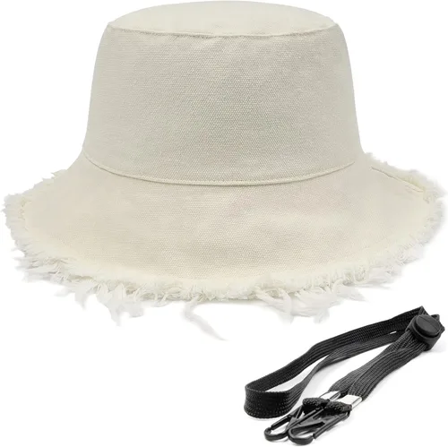 Vista 2 de Zylioo Sombrero de cubo con flecos de talla grande para cabezas grandes Beige