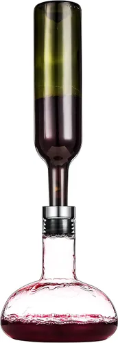 Vista 3 de Decantador de vino de circulación de 50 onzas con tapa, decantador aireador de cristal soplado a mano 100%, decantador de vino tinto superior
