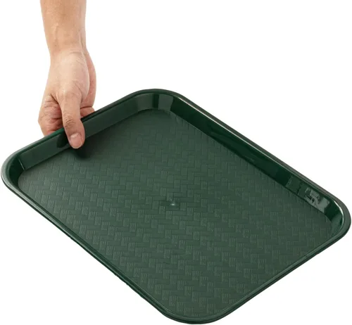 Vista 8 de Restaurantware Bandejas de comida rápida, paquete de 10 bandejas de plástico para cafetería, de 10 x 14 pulgadas, rectangulares verdes, aptas