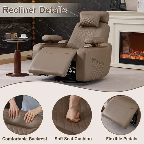 Vista 6 de Silla reclinable giratoria eléctrica para sala de estar, marrón Camel marrón