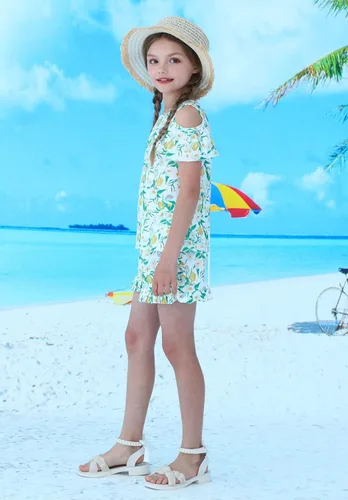 Vista 3 de Conjunto de camiseta sin mangas y shorts para niñas, ropa para verano, set de 2 piezas, 2 a 7 años