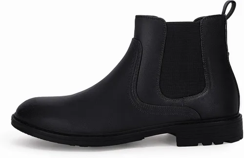 Vista 4 de Coutgo Botines Chelsea para hombre, puntera redonda, sin cordones, de cuero, impermeables, para vestir