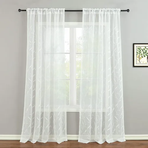 Vista 20 de Cortinas traslúcidas blancas de 63 pulgadas de largo, paneles de gasa bordada con hojas para cocina, sala de estar, dormitorio, ventanas pequeñas