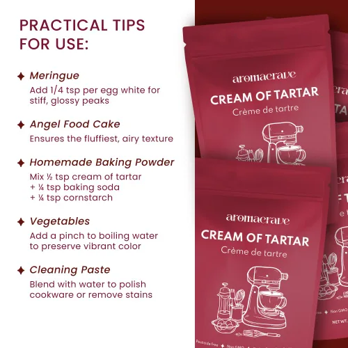 Vista 4 de AROMACRAVE Cream of Tartar Powder, High-Purity Potassium Bitartrate for Baking & Cooking, Stabilizes Egg Whites, Prevents Sugar Crystallization