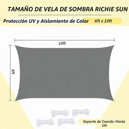 Vista 2 de RICHIE Toldo rectangular mejorado de 6 x 10 pies, resistente al agua y bloquea los rayos UV, para patio al aire libre, césped, playa, jardín Gris