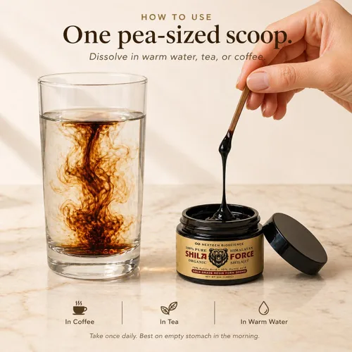 Vista 6 de ShilaForce™ Shilajit - Resina viva orgánica orgánica del Himalaya cosechada en estado silvestre de grado dorado, 500 mg, 70% ácido fúlvico y 10%