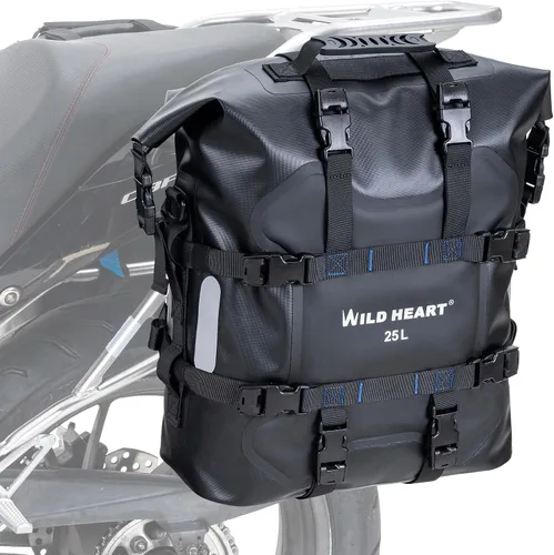 Vista 9 de Bolsa lateral para motocicleta WILD HEART de acero inoxidable, bolsa impermeable con suspensión, bolsas de sillín, 20L/25L, bolsa impermeable