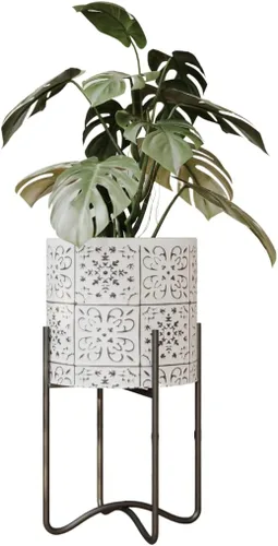 Vista 10 de EverNest Tristan - Maceta neutra de diseño bohemio blanco y negro con soporte Ambrose, macetas SelectBase para plantas