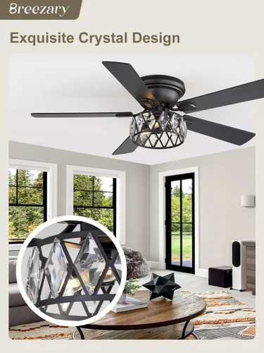 Vista 11 de Ventiladores de techo de montaje empotrado de 52 pulgadas con luces y control remoto, 5 aspas de doble cara, motor CC reversible de 6 velocidades