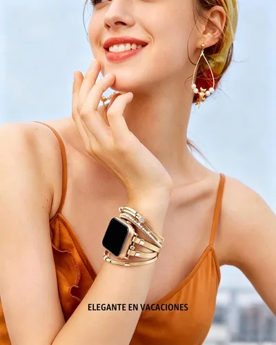 Vista 6 de VISOOM Pulsera bohemia con cuentas compatible con Apple Watch Band de 1.654 in/1.732 in/1.772 in/1.811 in Series 11 10 9 8 7 SE Series 6/5/4, correa