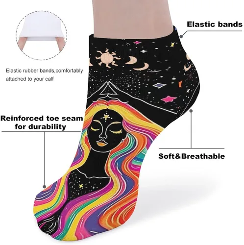 Vista 4 de Calcetines tobilleros unisex con diseño de ángel arco iris, para hombre y mujer, 5 pares