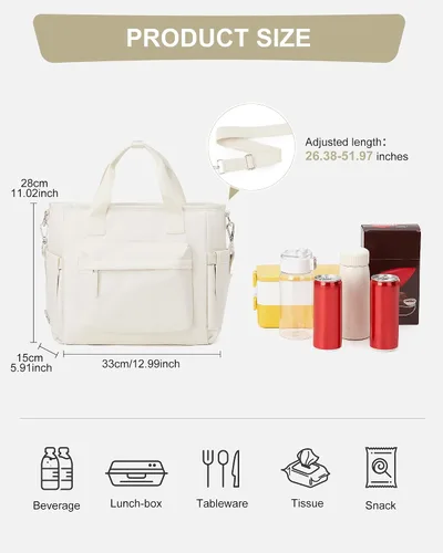 Vista 2 de Bolsa de almuerzo para mujer, caja de almuerzo grande para adultos para mujeres y hombres, bolsa de almuerzo aislada con bandolera para trabajo