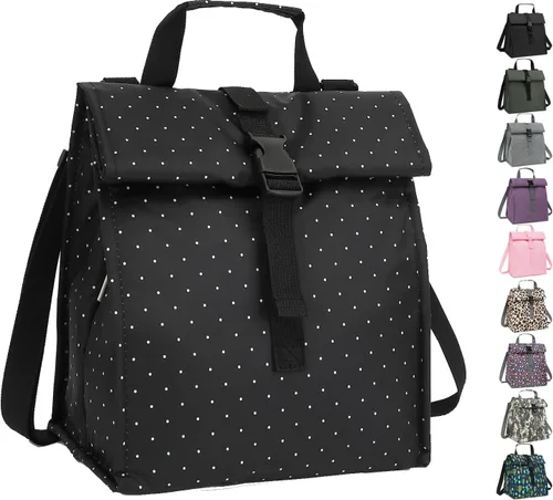 Vista 10 de GYEUKHAM Bolsa de almuerzo aislada para hombres/mujeres/niños, lonchera reutilizable con tapa enrollable y correa ajustable para el hombro Verde